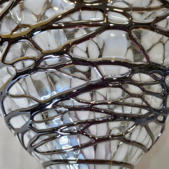 Unique Hand Blown Art Glass 2 Goblets With Chocolate Web Design Over White Base - Picture 5 of 12